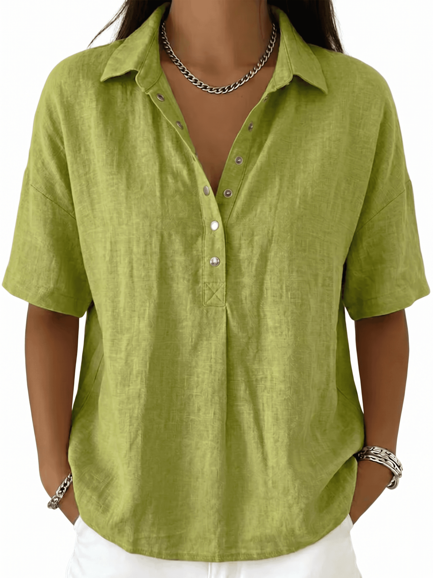 Women's Classic Linen Shirt Collar Short Sleeve Shirt T Shirts landing page variant 1